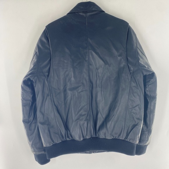 Eddie Bauer Lamb Leather Goose Down Fill Puffer Lined Bomber Jacket Black Sz L - Picture 7 of 13